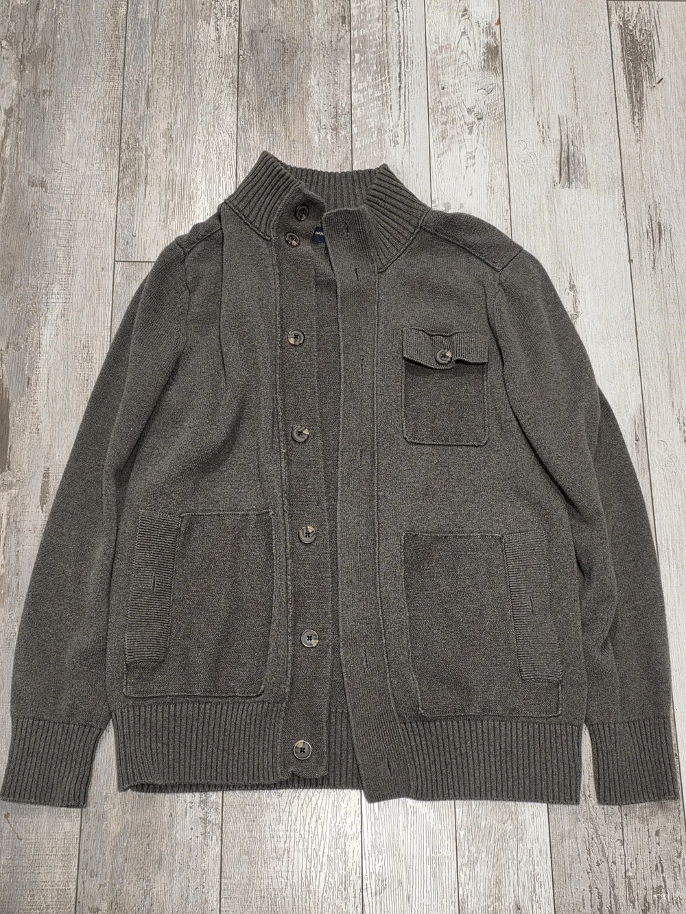 (L) Men's Banana Republic Cardigan Sweater Button-Up Gray 100% Cotton Large
